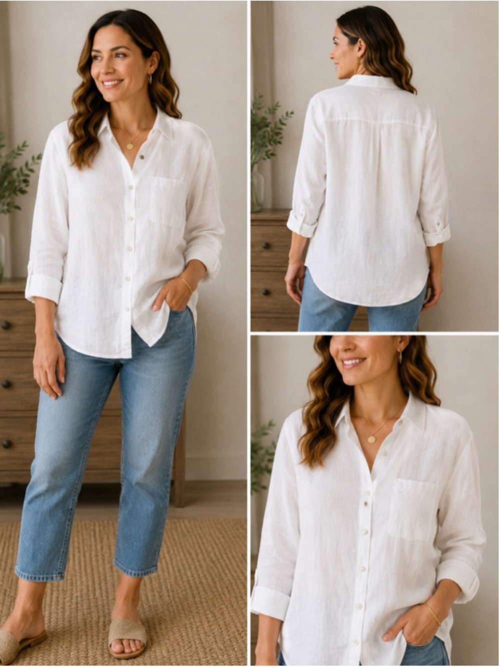 Women's Sigrid Olsen White Linen Button Down Shirt M